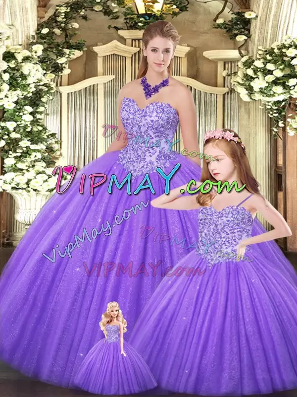 Clearance Eggplant Purple Ball Gowns Sweetheart Sleeveless Tulle Floor Length Lace Up Beading 15th Birthday Dress