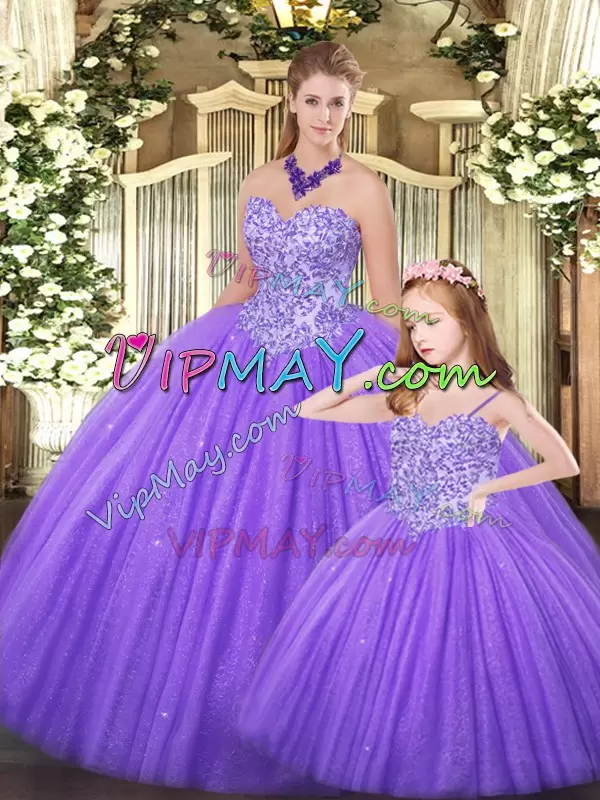 Clearance Eggplant Purple Ball Gowns Sweetheart Sleeveless Tulle Floor Length Lace Up Beading 15th Birthday Dress