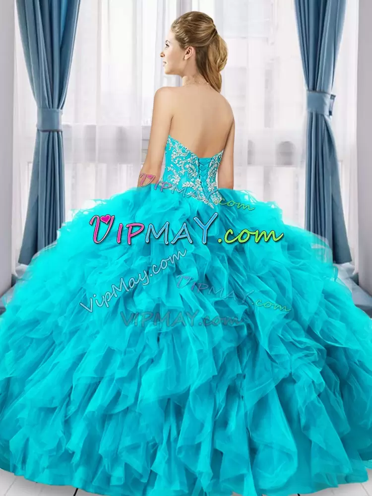 Royal Blue Sleeveless Beading and Ruffles Floor Length Quinceanera Dresses