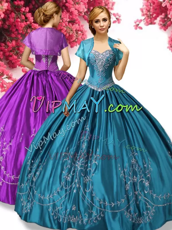 Floor Length Teal Quinceanera Dress Sweetheart Sleeveless Lace Up