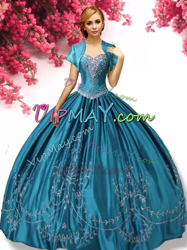 Floor Length Teal Quinceanera Dress Sweetheart Sleeveless Lace Up