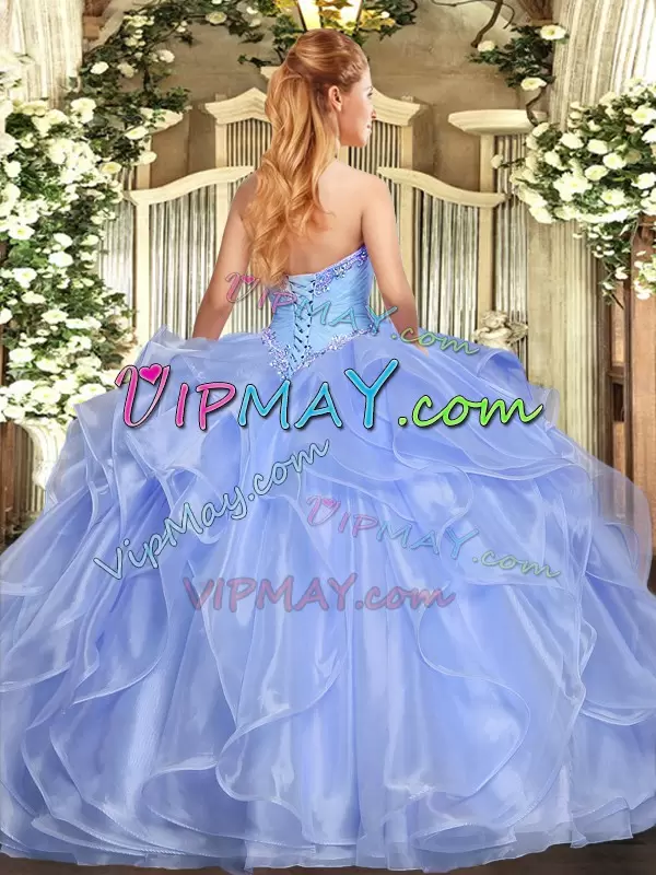 Custom Made Strapless Sleeveless Sweet 16 Quinceanera Dress Floor Length Appliques and Ruffles Rose Pink Organza