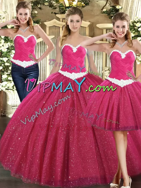 Colorful Floor Length Fuchsia Sweet 16 Dresses Sweetheart Sleeveless Lace Up