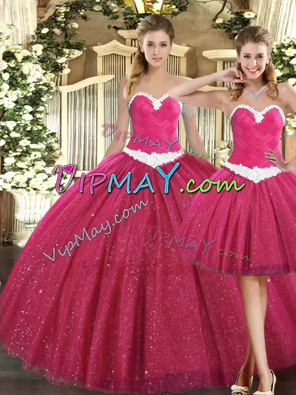 Colorful Floor Length Fuchsia Sweet 16 Dresses Sweetheart Sleeveless Lace Up