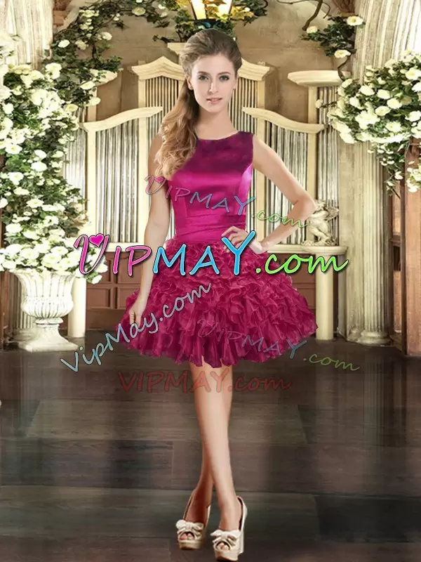 Sexy Ruffles 15 Quinceanera Dress Fuchsia Lace Up Sleeveless Floor Length