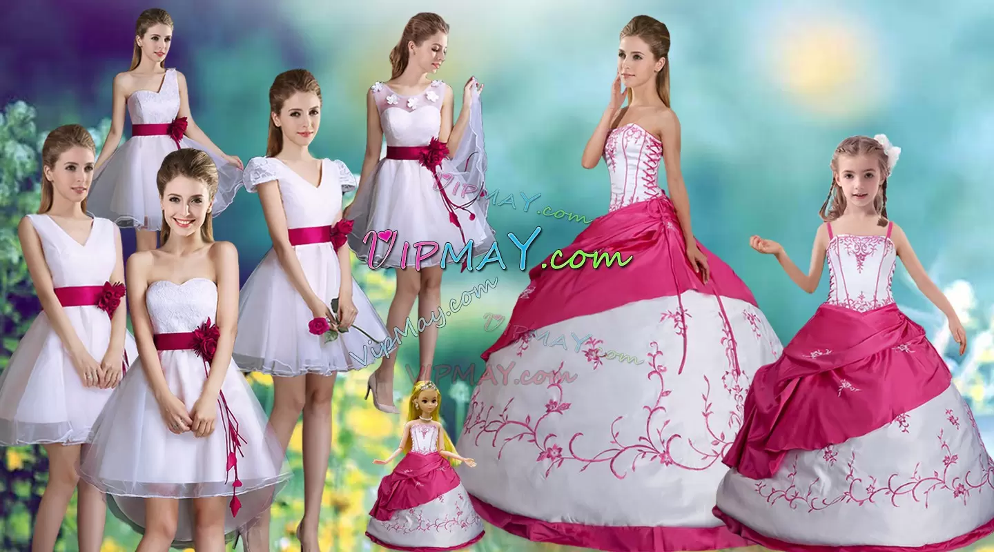 Shining Strapless Sleeveless Quinceanera Dress Floor Length Embroidery and Pick Ups White Taffeta