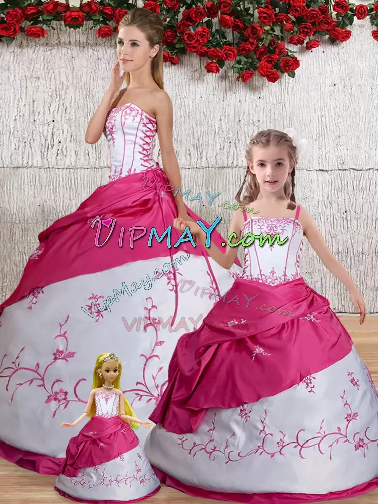 Shining Strapless Sleeveless Quinceanera Dress Floor Length Embroidery and Pick Ups White Taffeta