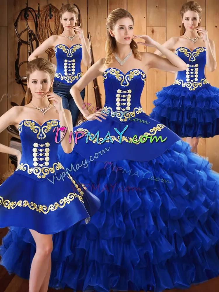 royal blue and gold quinceanera dress,four pieces quinceanera dress,quinceanera dress with detachable skirts,ruffled quinceanera dress,blue and gold quinceanera dress,embroidery quinceanera dress,quinceanera dress with buttons,