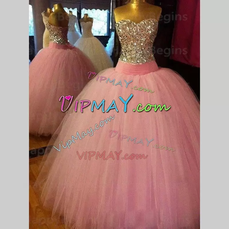 Elegant Sweetheart Sleeveless Tulle Quinceanera Dress Sequins Lace Up