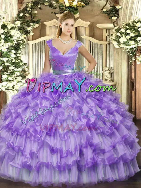 Ruffled Layers Quinceanera Gown Lavender Zipper Sleeveless Floor Length