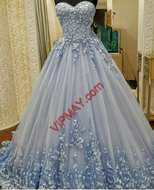 Graceful Light Blue Tulle 3D Flowers Sweetheart Quinceanera Dress