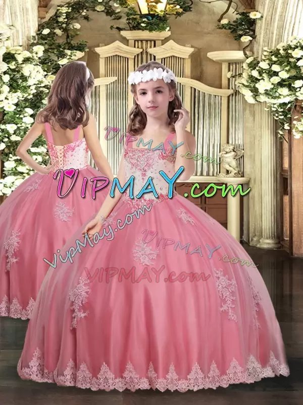 Sweetheart Sleeveless Quince Ball Gowns Floor Length Beading and Appliques Watermelon Red