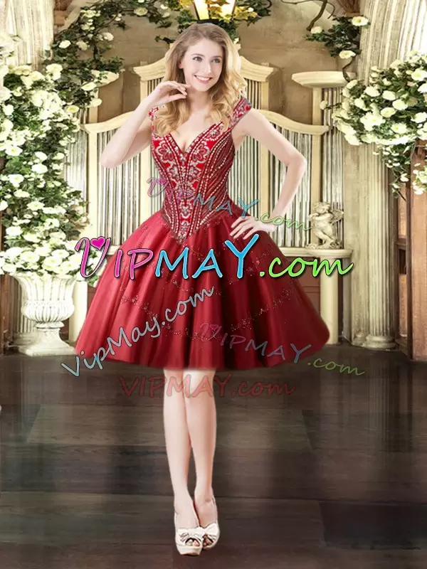 Clearance Floor Length Wine Red Quinceanera Gown V-neck Sleeveless Lace Up