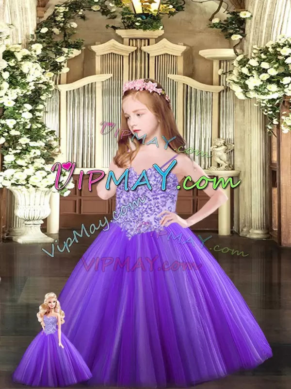 Delicate Tulle Sleeveless Floor Length Sweet 16 Quinceanera Dress and Beading