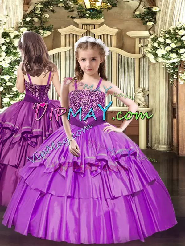 Sweetheart Sleeveless Sweet 16 Dress Floor Length Ruffled Layers Lilac Organza