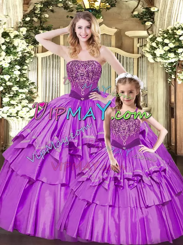 Sweetheart Sleeveless Sweet 16 Dress Floor Length Ruffled Layers Lilac Organza