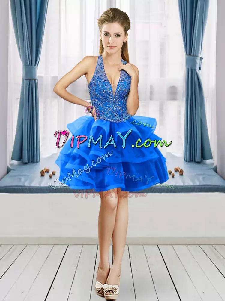 Noble Halter Top Sleeveless Tulle Quinceanera Dress Beading and Ruffled Layers Lace Up