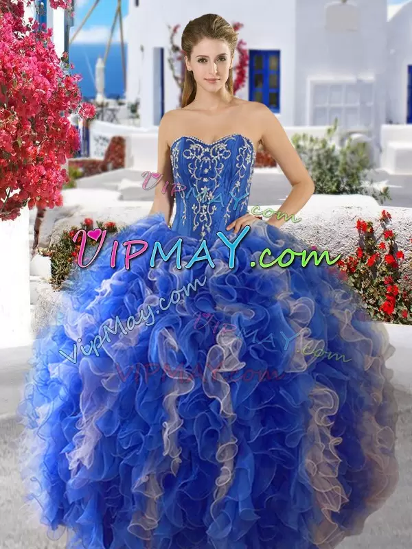 Enchanting Beading Sweet 16 Quinceanera Dress Blue Lace Up Sleeveless Floor Length