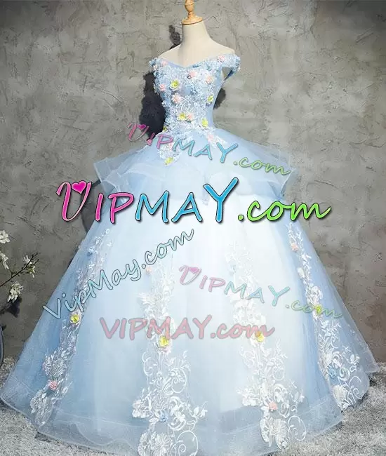 Affordable Ball Gowns 15 Quinceanera Dress Baby Blue V-neck Organza Sleeveless Floor Length Lace Up