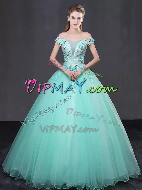 Ball Gowns Vestidos de Quinceanera Apple Green Off The Shoulder Tulle Sleeveless Floor Length Lace Up