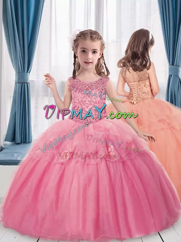 Ball Gowns Quinceanera Gown Pink Scoop Tulle Sleeveless Floor Length