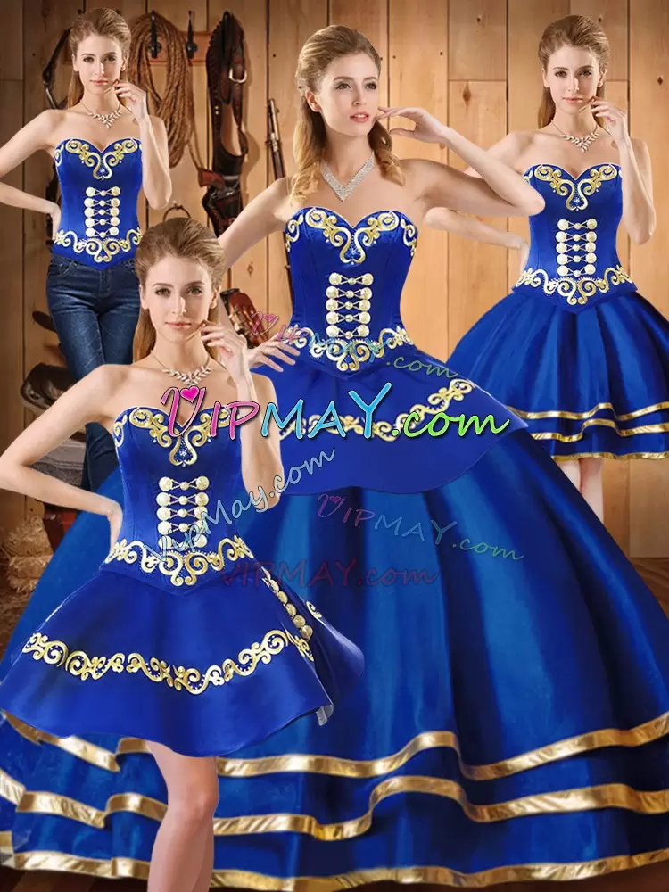 Smart Blue Sweetheart Lace Up Embroidery 15 Quinceanera Dress Sleeveless