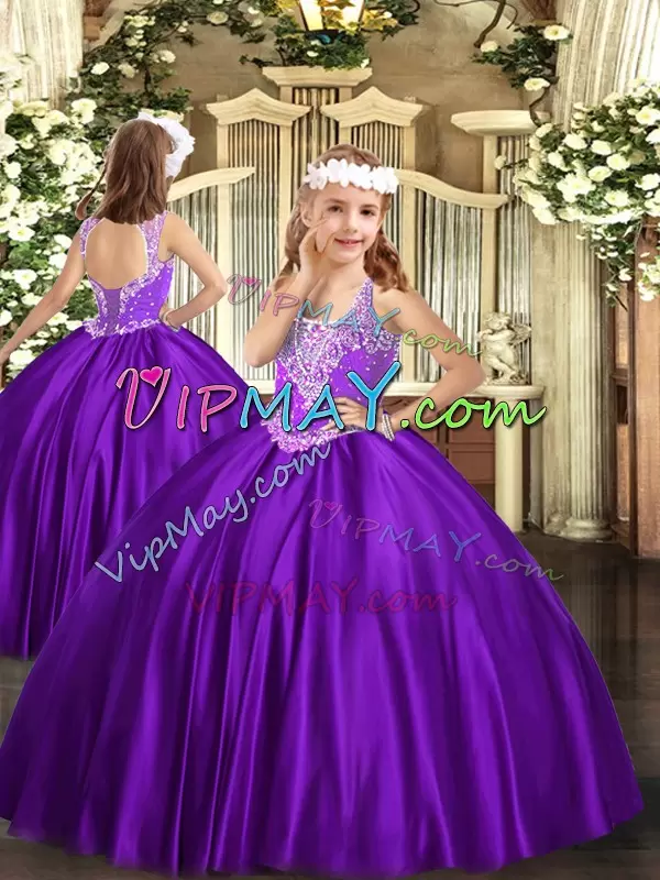 Custom Fit Sleeveless Straps Beading Lace Up Quinceanera Gowns