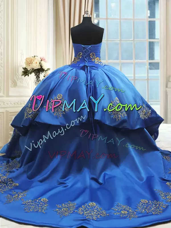 High Class Sleeveless Sweetheart Court Train Beading and Embroidery Lace Up Sweet 16 Quinceanera Dress