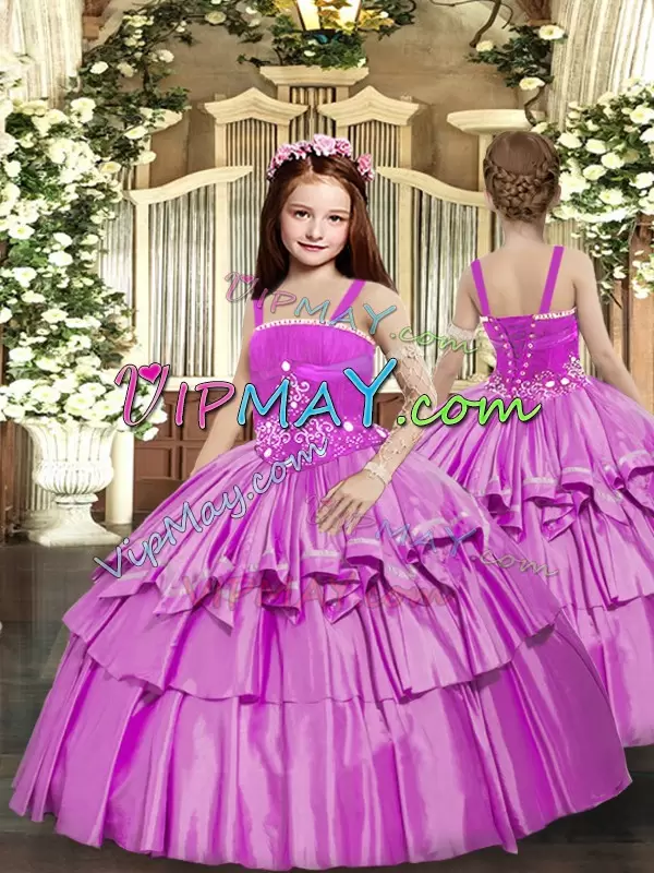 Flirting Lilac Lace Up Strapless Beading and Ruffled Layers 15th Birthday Dress Taffeta Sleeveless