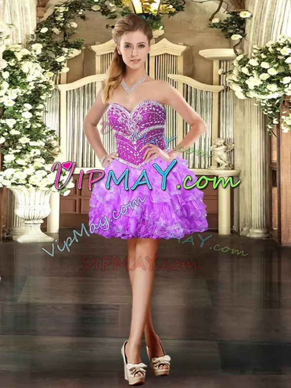 Extravagant Lilac Sleeveless Beading and Ruffles Floor Length Quinceanera Dress