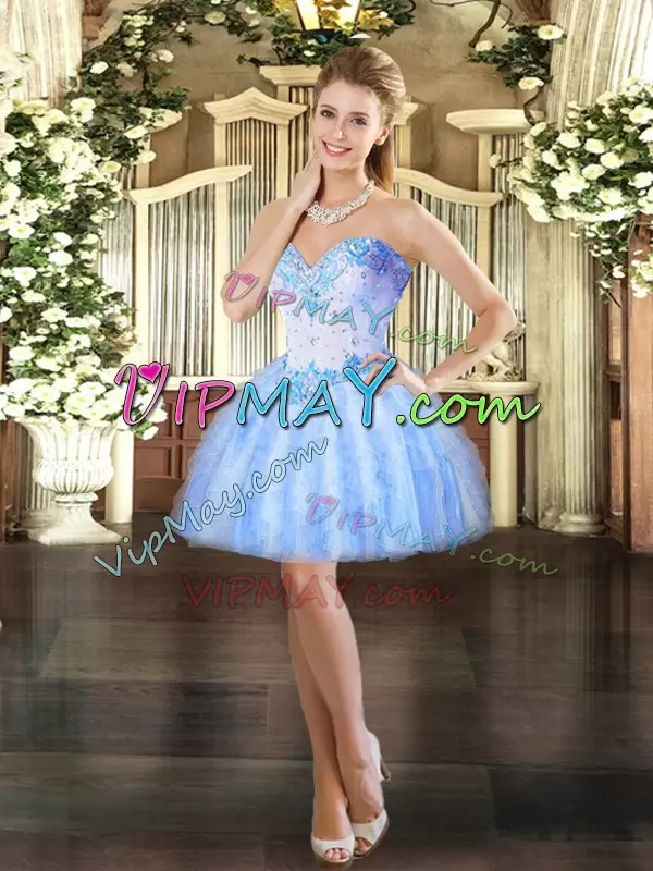 Modern Lavender Sweetheart Lace Up Beading and Ruffles Sweet 16 Quinceanera Dress Sleeveless