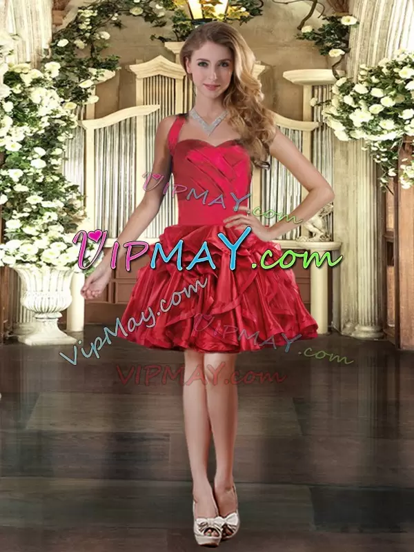 Red Sleeveless Floor Length Ruffles Lace Up 15 Quinceanera Dress Straps