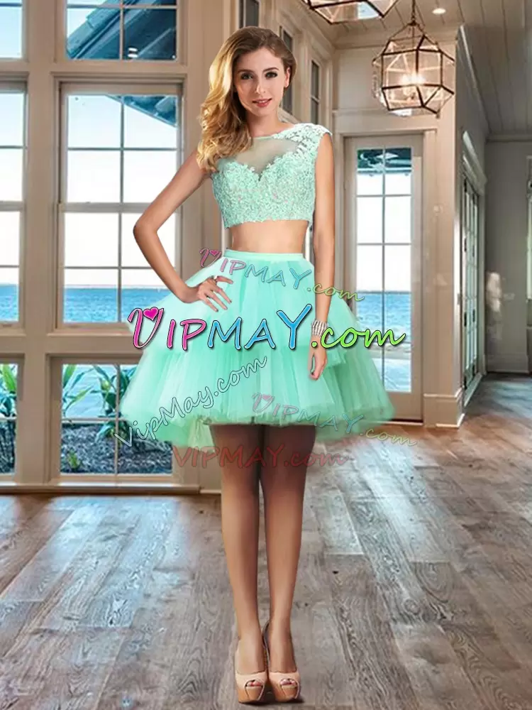 Floor Length Two Pieces Cap Sleeves Apple Green Sweet 16 Dresses Zipper