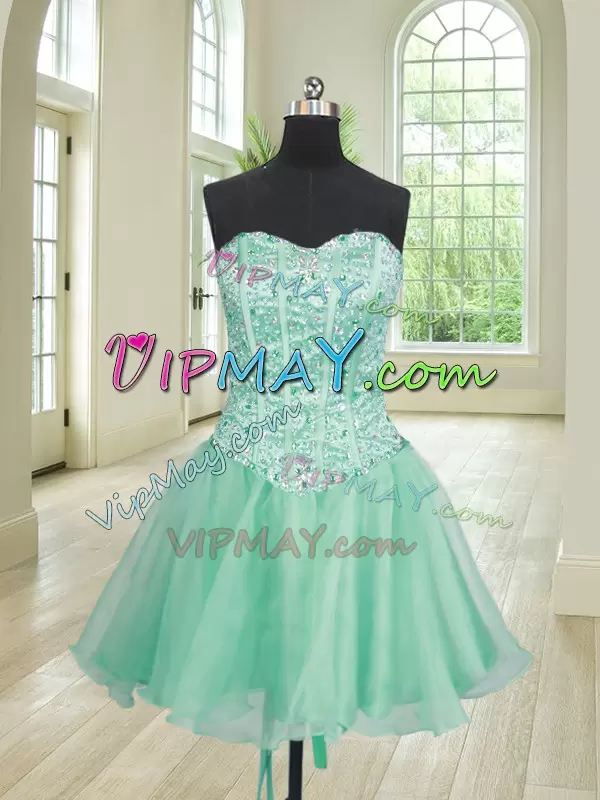 Turquoise Sweetheart Lace Up Beading and Ruffles Quinceanera Gown Sleeveless