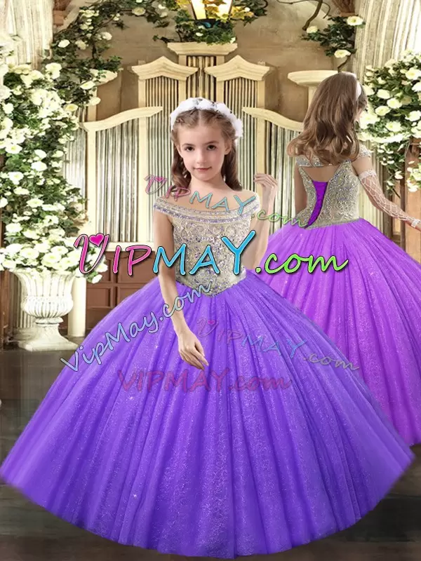 Customized Floor Length Eggplant Purple Sweet 16 Dress Bateau Sleeveless Lace Up