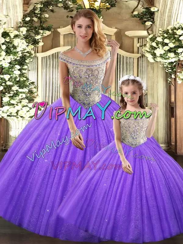 Customized Floor Length Eggplant Purple Sweet 16 Dress Bateau Sleeveless Lace Up