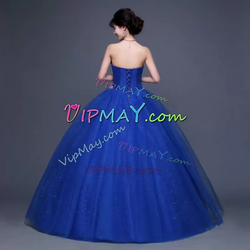 Floor Length Royal Blue Sweet 16 Dress Sweetheart Sleeveless Lace Up