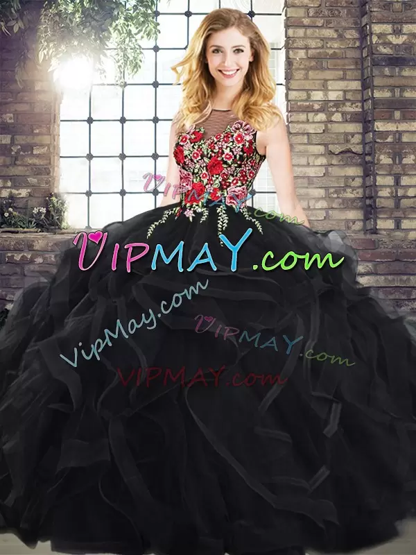 Fantastic Black Sleeveless Zipper Vestidos de Quinceanera for Military Ball and Sweet 16 and Quinceanera