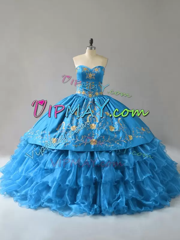 Charming Ball Gowns Sleeveless Blue Quinceanera Gowns Lace Up