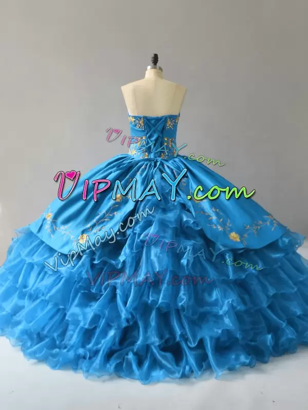 Charming Ball Gowns Sleeveless Blue Quinceanera Gowns Lace Up