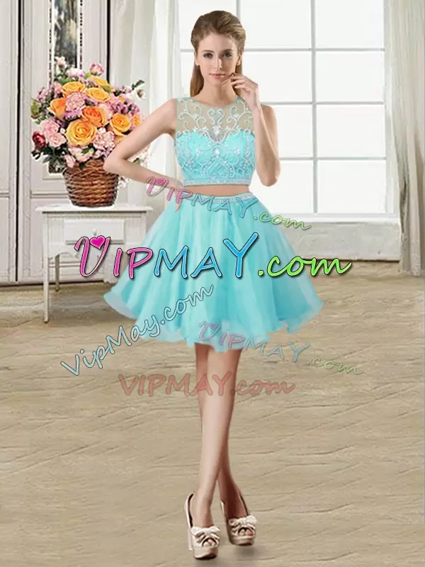 Fantastic Aqua Blue Zipper Quince Ball Gowns Beading and Appliques Sleeveless Floor Length