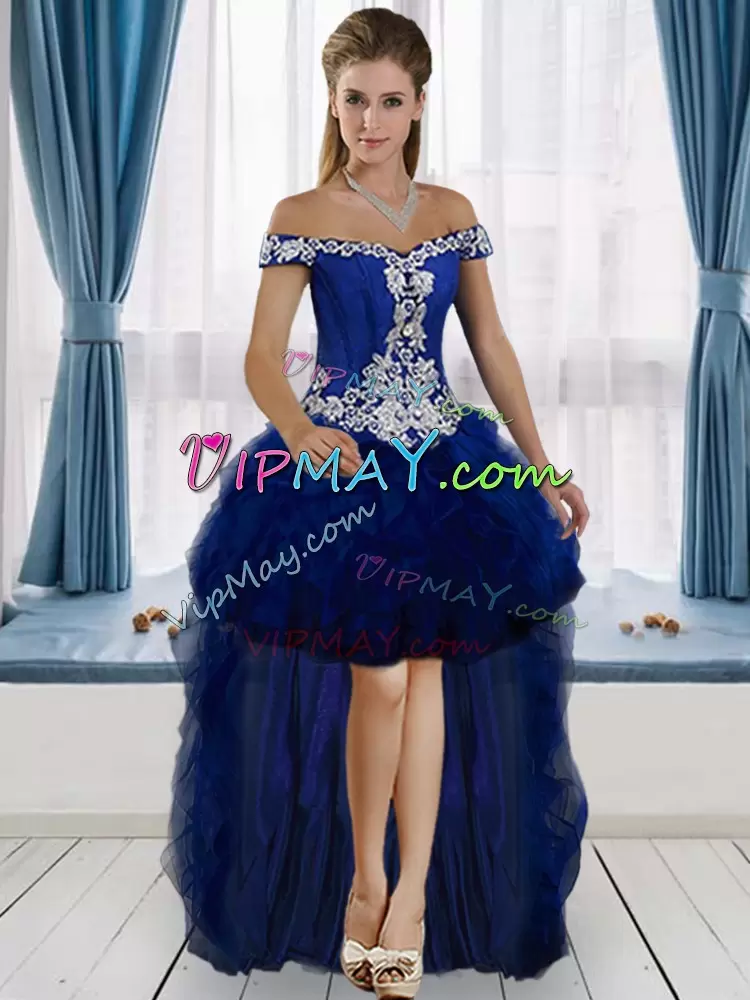 Royal Blue Lace Up 15th Birthday Dress Appliques Floor Length