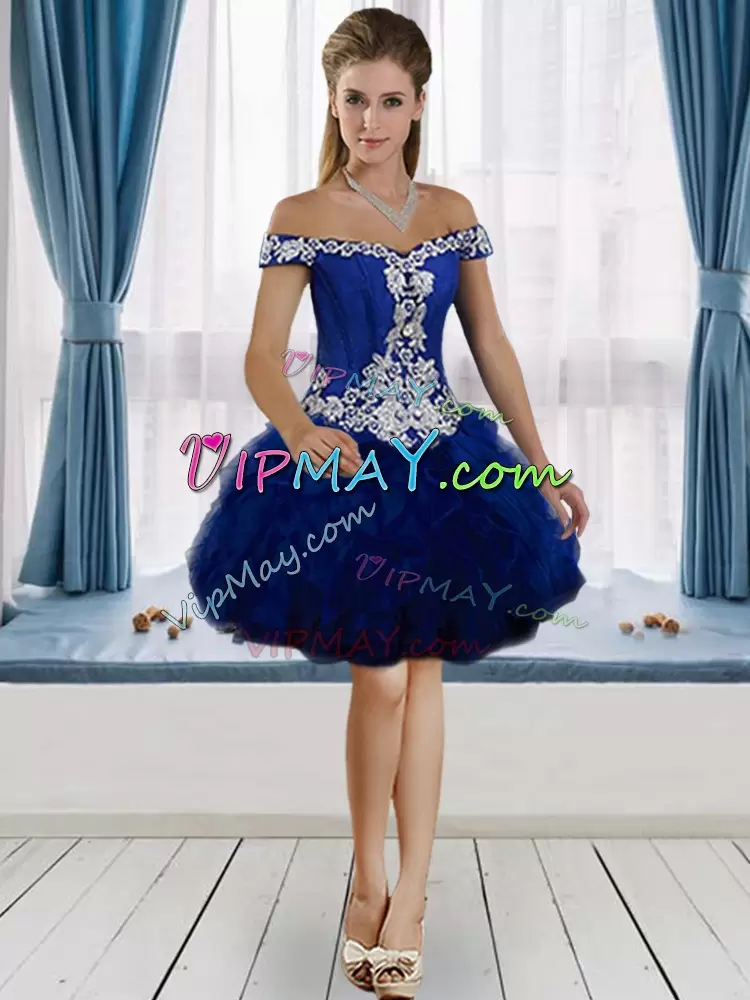 Royal Blue Lace Up 15th Birthday Dress Appliques Floor Length