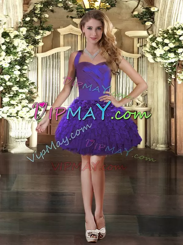 Floor Length Ball Gowns Sleeveless Purple Ball Gown Prom Dress Lace Up