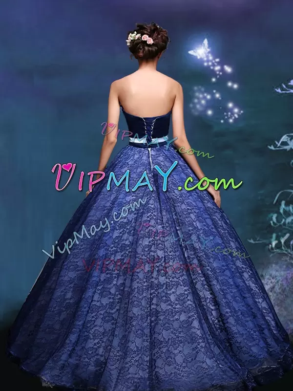 Hot Sale A-line Quinceanera Gown Royal Blue Sweetheart Lace Sleeveless Lace Up