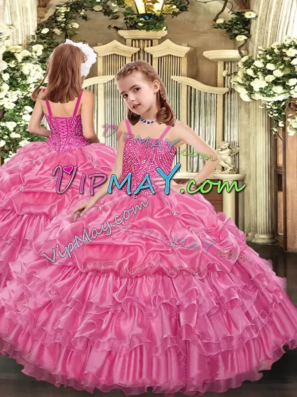 Dynamic Rose Pink Sweetheart Neckline Beading and Ruffled Layers Quince Ball Gowns Sleeveless Lace Up