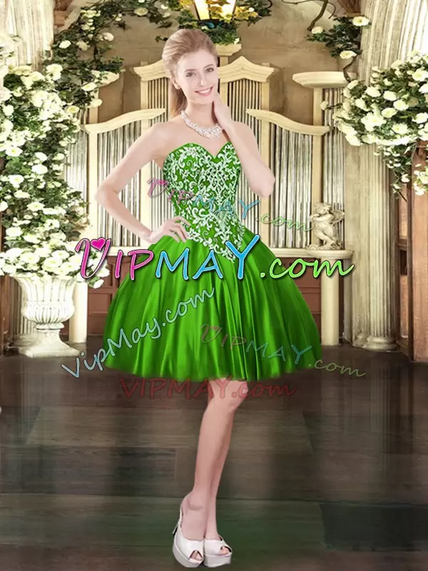 Decent Floor Length Lace Up Sweet 16 Quinceanera Dress Green for Military Ball and Sweet 16 and Quinceanera with Beading