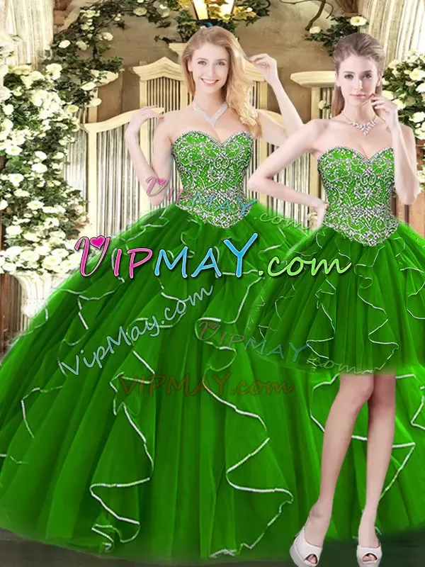 High Quality Ball Gowns 15 Quinceanera Dress Green Sweetheart Organza Sleeveless Floor Length Lace Up