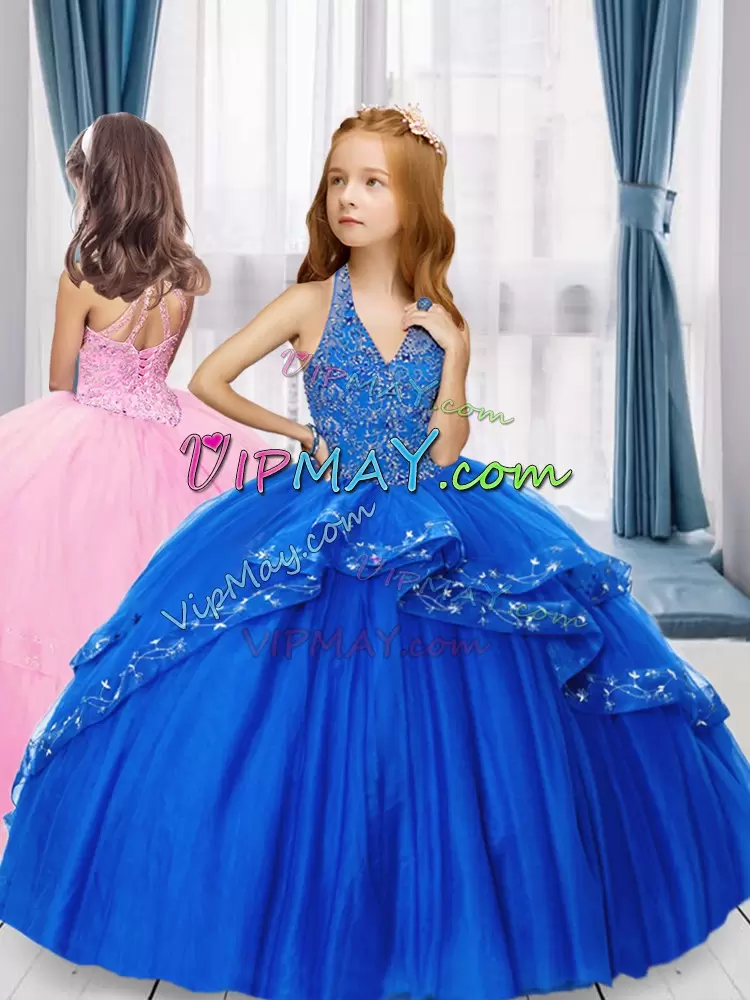 Hot Sale Royal Blue Sleeveless Beading Floor Length Sweet 16 Dress