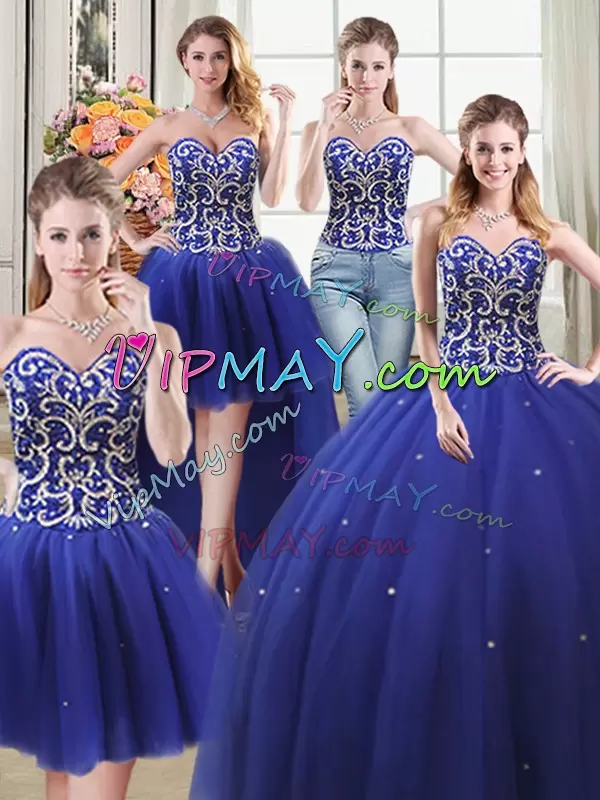 Shining Floor Length Ball Gowns Sleeveless Royal Blue 15 Quinceanera Dress Lace Up